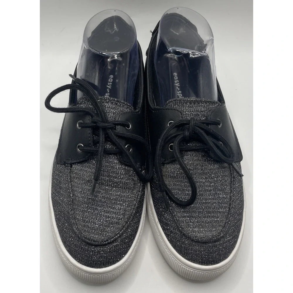 Easy Spirit Women's Kelp Black Size 8M Casual Boat Shoes Leather Metallic Upper